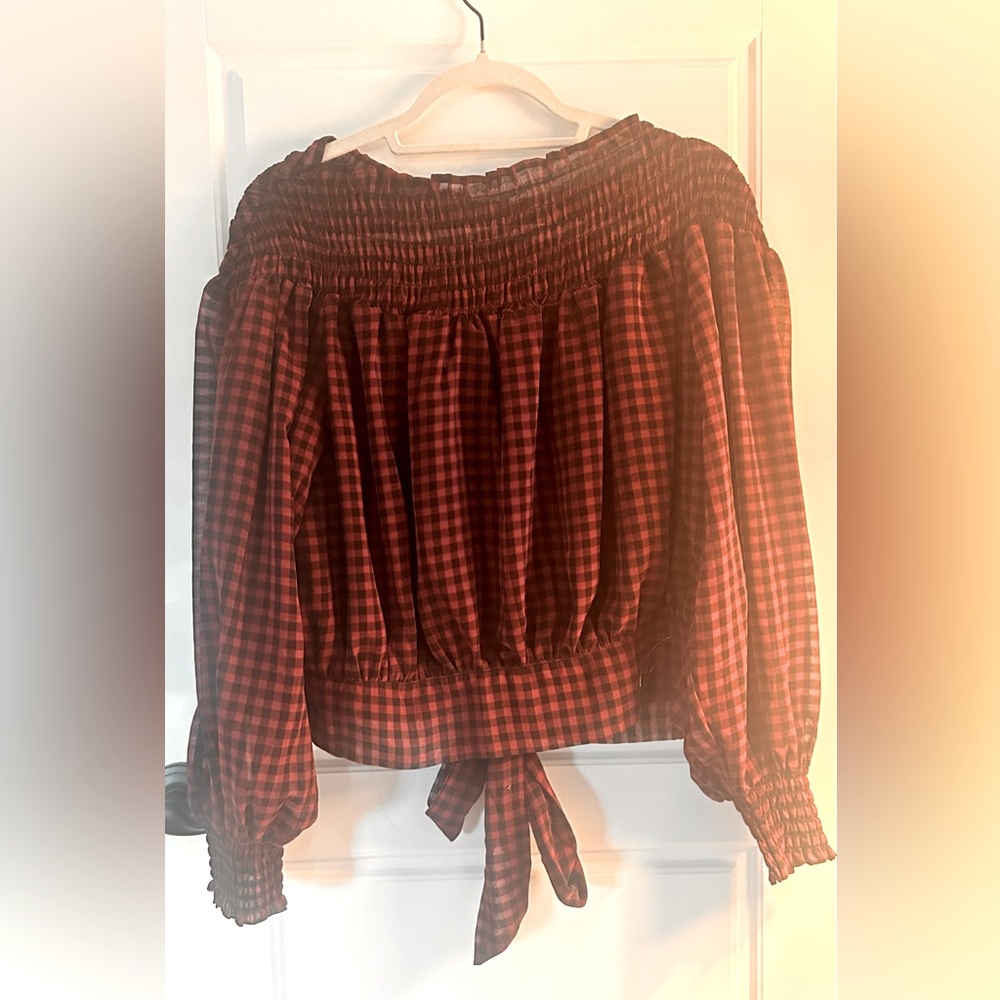Red and black off the shoulder top